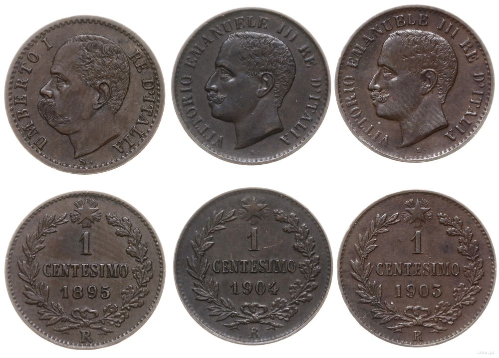 Włochy, lot 3 x 1 centesimo (centym), 1895, 1903, 1904