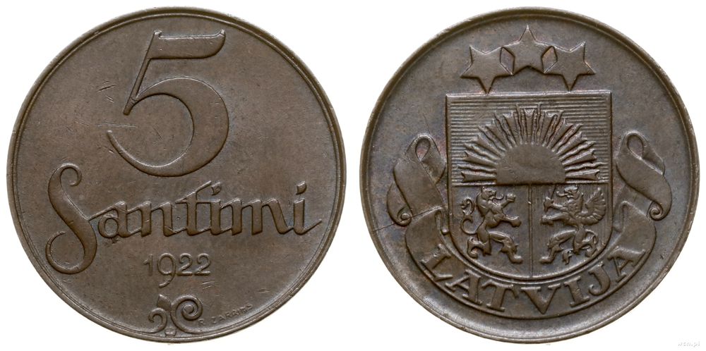 Łotwa, 5 santimi, 1922