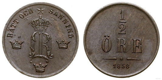 Szwecja, 1/2 öre, 1858