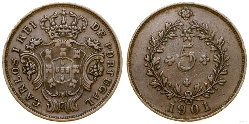 Portugalia, 5 realów, 1901