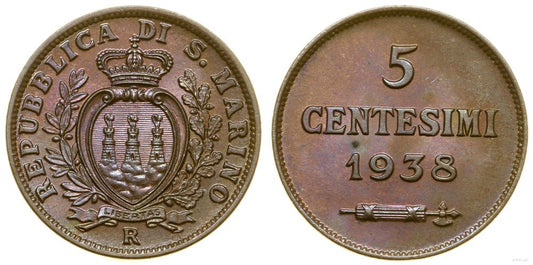 San Marino, 5 centesimi, 1938 R