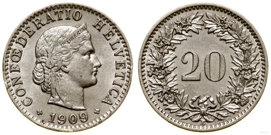 Szwajcaria, 20 rappenów, 1909 B