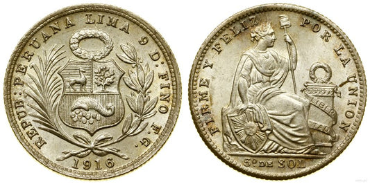 Peru, 1/5 sola, 1916