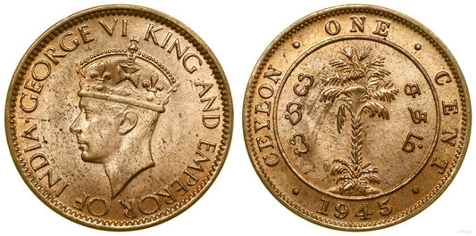 Cejlon (Sri Lanka), 1 cent, 1945