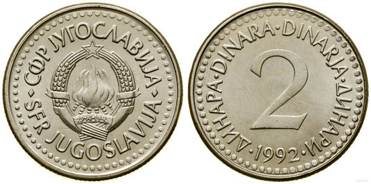 Jugosławia, 2 dinary, 1992