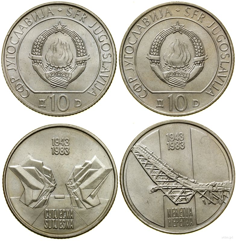 Jugosławia, lot 2 x 10 dinarów, 1983