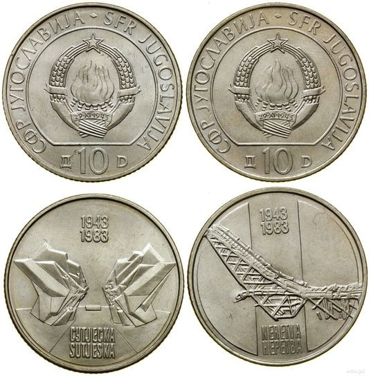 Jugosławia, lot 2 x 10 dinarów, 1983