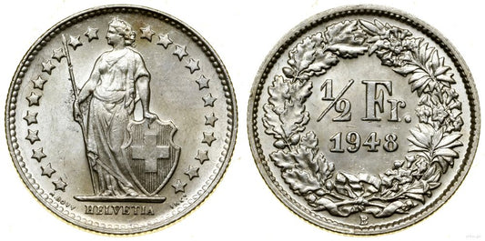 Szwajcaria, 1/2 franka, 1948 B