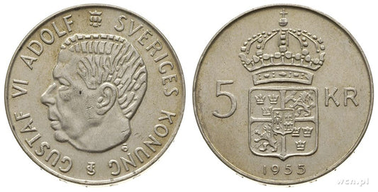 Szwecja, 5 koron, 1955